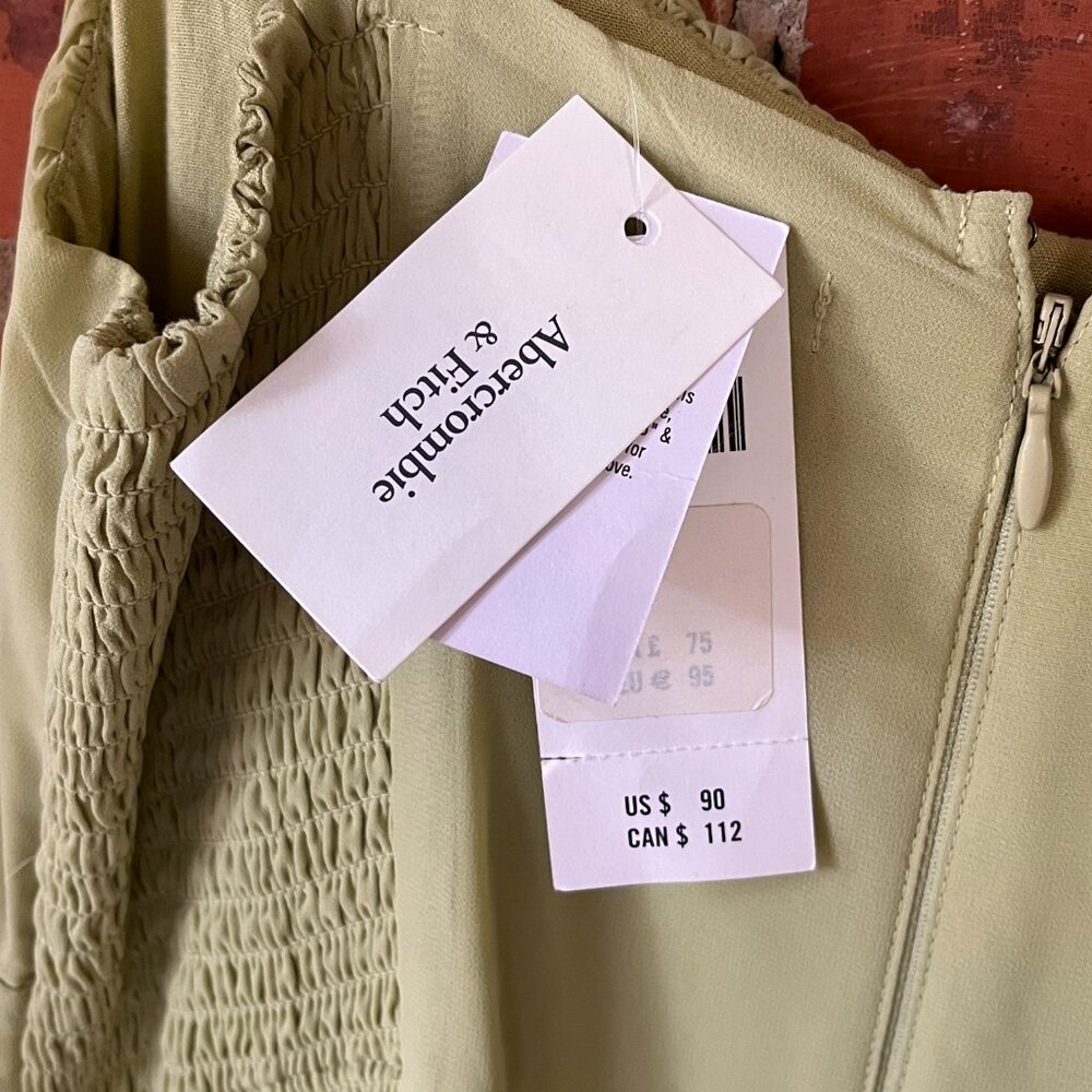 NWT Abercrombie & Fitch Ruched Chiffon Green Midi Dress - Picture 5 of 5